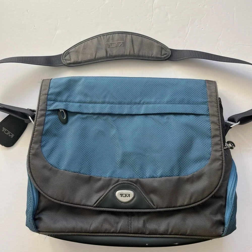 Tumi Blue Gray Messenger Bag Many Pockets